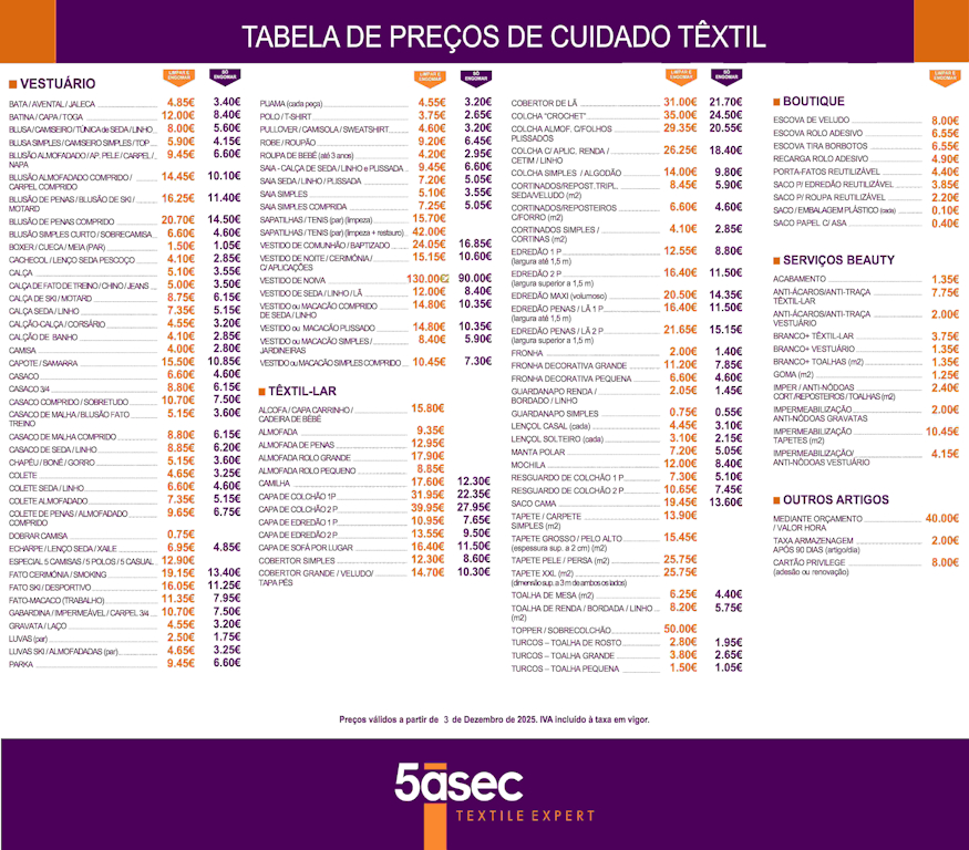 Tabela de Preços